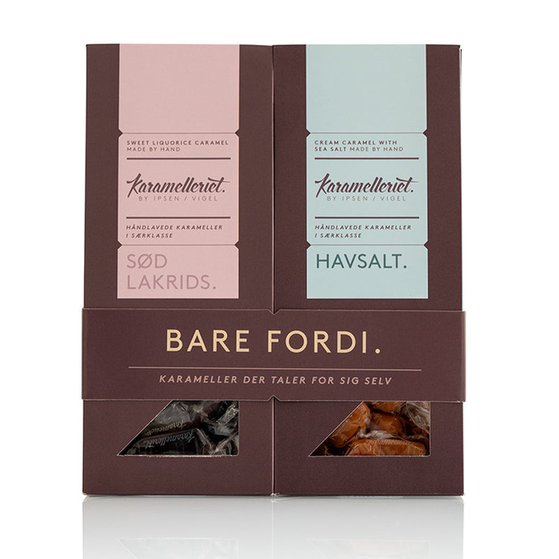 BARE FORDI - 2 x 110g Sød lakrids- og Havsaltkaramel